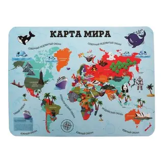 Накладка на стол пластик, А3, обучающая 430 х 320, НПД-2, 400 мкм "Карта Мира"