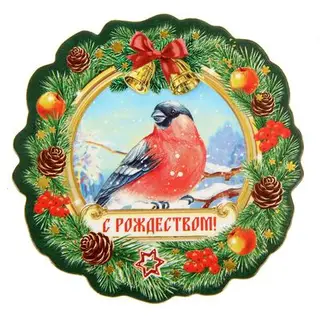 Магнит в форме рождественского венка "Снегирь"