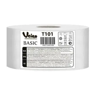 Туалетная бумага для диспенсеров Basic T101 в больших рулонах, 1 слой, 450 метров (1000 листов)
