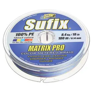 Леска плетёная Sufix Matrix Pro Х6, разноцветная, 100 м, 0.14 мм/5,4 кг