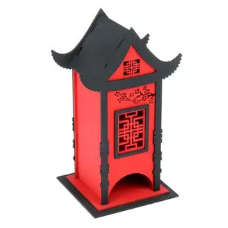 Чайный домик в китайском стиле №1, 15х13х25см, фанера 3мм (красн.- черн.)