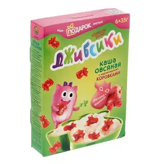 Каша овсяная Джибсики с фигурным фруктово-ягодным мармеладом "Яблоко-Малина", 210 г
