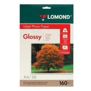 Фотобумага для струйной печати А4 LOMOND, 160 г/м², глянцевая односторонняя, 50 листов (0102055)