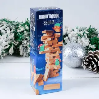 Новогодняя падающая башня "Время игры", 18 х 5.5 см, 54 бруска с кубиком