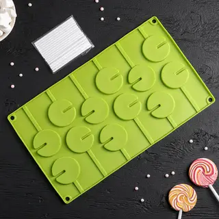 Форма силиконовая для леденцов Доляна «Кувшинки», 30×17,5 см, 12 ячеек, с палочками
