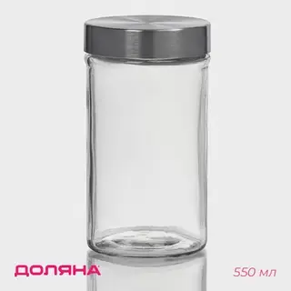 Банка для сыпучих продуктов Доляна «Премиум», 550 мл, 15×8 см, с металлической крышкой, стекло, прозрачная