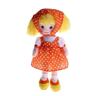 Мягкая игрушка кукла "Ксюша" оранжевое платье, косынка в горох
