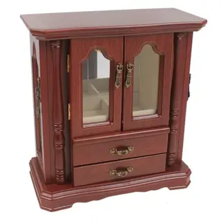 Шкатулка шкаф 2 ящика 2 двери со стеклянной вставкой резная планка R09902 27х25х12,5 см