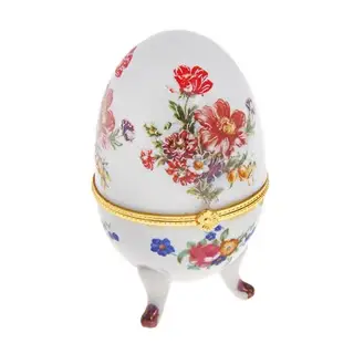 Шкатулка яйцо "Цветы на белом" 9,5х6,5х6 см