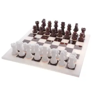 Шахматы, ручная работа, гипс, белый/коричневый, 37x37x1,5см, клетка 4см
