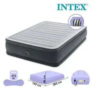 Кровать надувная Comfort-Plush Queen, 152 х 203 х 46 см, с встроенным насосом 220V, 64414 INTEX