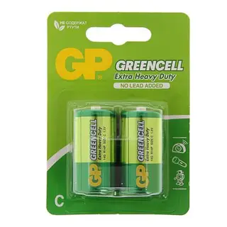 Батарейка солевая Greencell Extra Heavy Duty, С, R14-2BL, 1.5 В, блистер, 2 шт