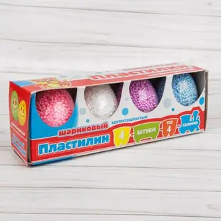 Шариковый пластилин крупнозернистый «Паровозик», 4 цвета, МИКС