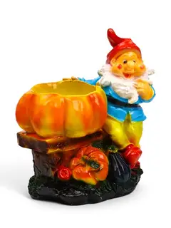 Декоративное кашпо для цветов «Гном с тыквой», 40×31×20 см, гипс