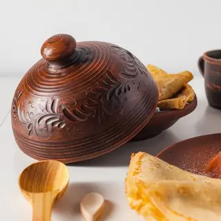 Блинница "Эко", красная глина, 21.5*21.5*17 см, микс