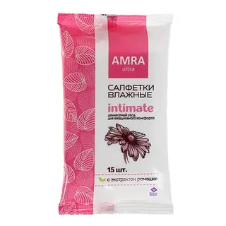 Влажные салфетки Amra, для интимной гигиены, женские, 15 шт