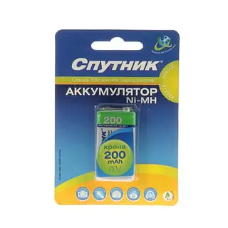 Аккумулятор "Спутник", Ni-Mh, HR22-1BL, 9В, 200 мАч, крона, блистер, 1 шт