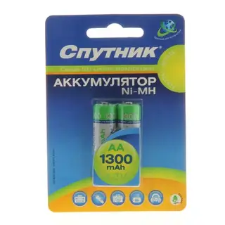 Аккумулятор "Спутник", Ni-Mh, AA, HR6-2BL, 1.2В, 1300 мАч, блистер, 2 шт