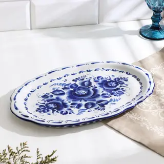 Поднос фарфор гжель «Силуэт», 33.5×22×2 см