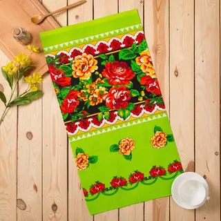 Полотенце вафельное набивное "Жостово" 40*75 см, салатовое 160 гр/м, хлопок 100%