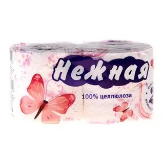 Туалетная бумага «Нежная» со втулкой, белая, 2 слоя, 2 рулона