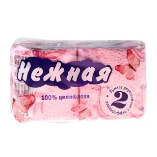 Туалетная бумага «Нежная» со втулкой цветная розовая, 2 слоя, 2 рулона