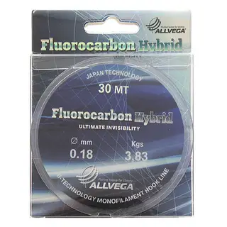 Леска ALLVEGA Fluorocarbon Hybrid, диаметр 0.18 мм, тест 3.83 кг, 30 м, прозрачная