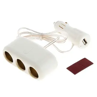 Разветвитель прикуривателя WF-128, на проводе, 3 входа + 1 USB, белый