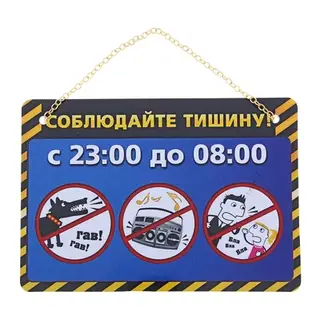 Табличка для соседей в подъезд, в лифт, во двор "Соблюдайте тишину с 23:00 до 08:00!"