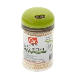 Зубочистки бамбуковые GRIFON, 200 шт, в пластиковой баночке