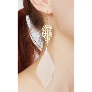Серьги «Жар-птица», листок, цвет персиковый