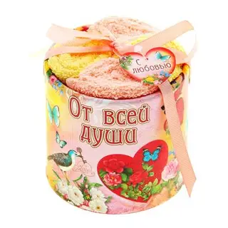Набор полотенец Collorista "От всей души", цвет желтый/персиковый, (4шт.), 30 х 30 см, хлопок