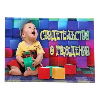 Папка для свидетельства о рождении "Малыш с кубиками" ламинированная