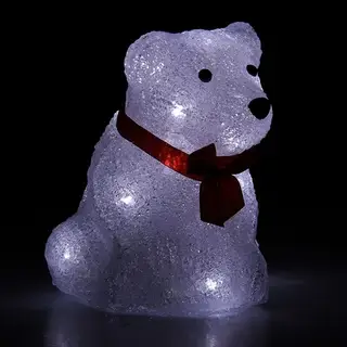 Фигура акрил. "Мишка с бантом" 16х10х12 см, 10 LED (батарейки АА 3 шт.) БЕЛЫЙ
