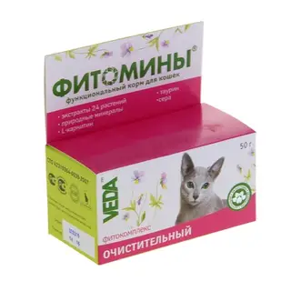 Кормовая добавка "Фитомины" для кошек, с очистительным фитокомплексом, 50 г