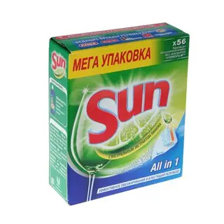 Таблетки для посудомоечных машин SUN All In 1, c экстрактом лимона, 56 шт