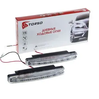 Дневные ходовые огни TORSO DRL-8-1, 8 LED-SMD, 4.8 Вт, 12 В, 2 шт., пластик, корпус черный