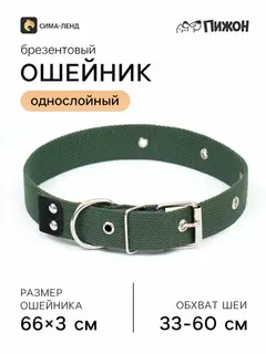 Ошейник брезентовый однослойный, 66×3 см, ОШ 33-60 см, тёмно-зелёный