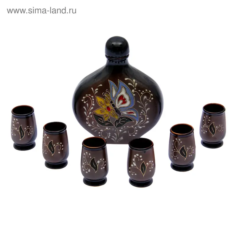 Штоф с рюмками "Роспись" коричневый, 1 л/ 0,08 л