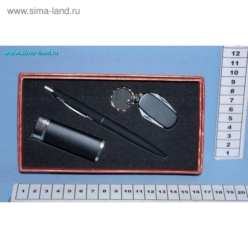 Подарочный набор, 3 предмета в коробке: зажигалка, ручка, нож