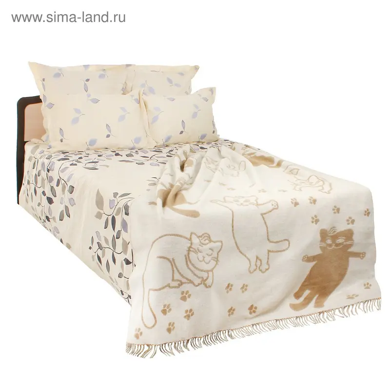 Плед Коты 140х200 см, бел/беж, шерсть мериноса 80%, нейлон 20%
