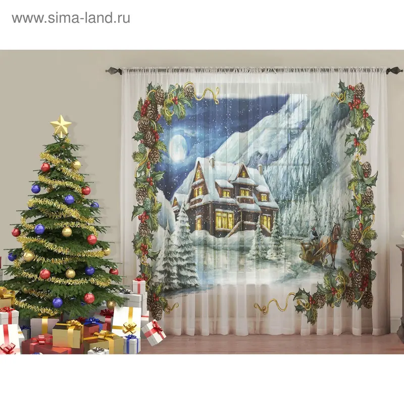 Тюль Зимняя сказка 145*270 +/-5 см 2 шт, шифон, п/э