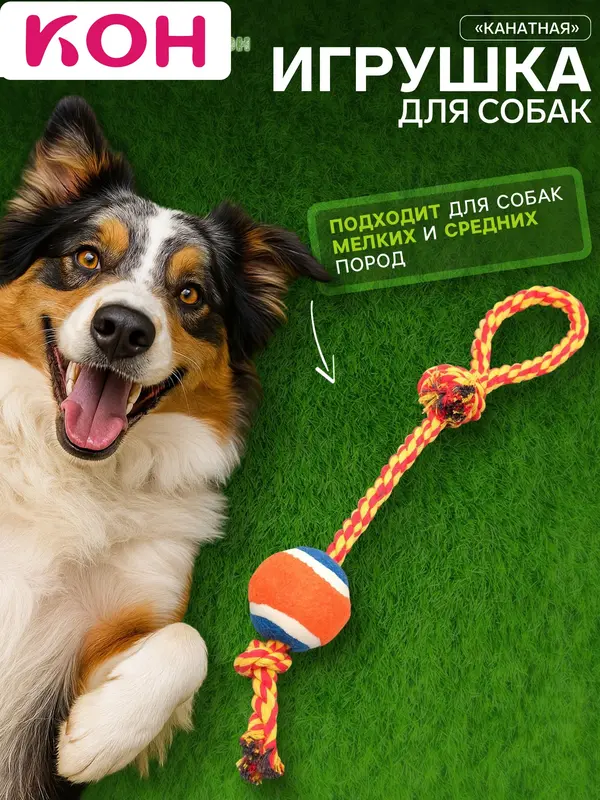 Игрушка тренировочная канатная, до 125 г, до 45 см, с мячом, цвет МИКС
