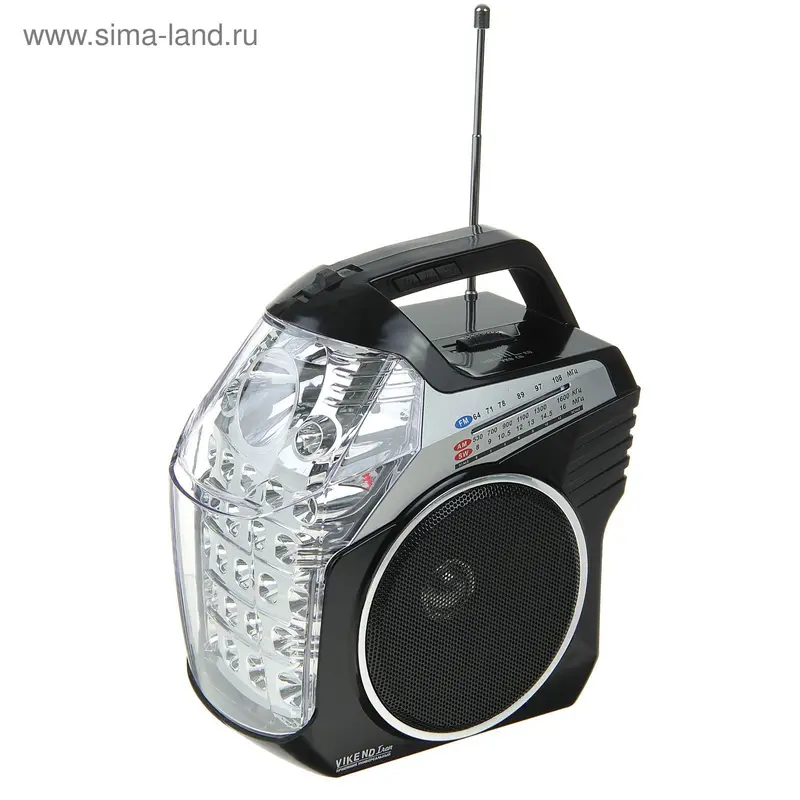 Радиоприемник "VIKEND IRON", УКВ/СВ/КВ, USB, SD, 2 светодиодных фонарика