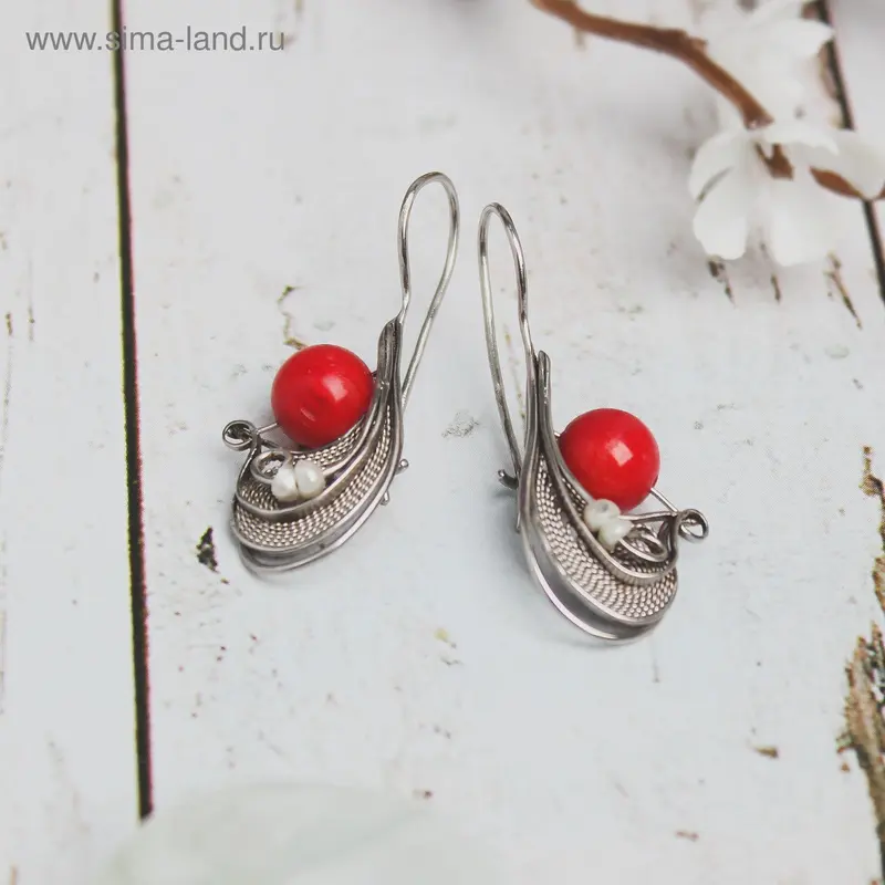 Серьги стариннные мотивы «Коралл» нейзильберг