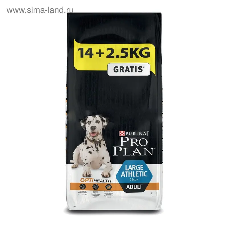 Сухой корм PRO PLAN для крупных собак, атлет, лосось/рис, 14+2.5 кг