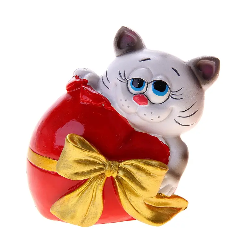 Копилка "Котёнок милый на сердечке с бантиком" 9,5х10,5х6 см