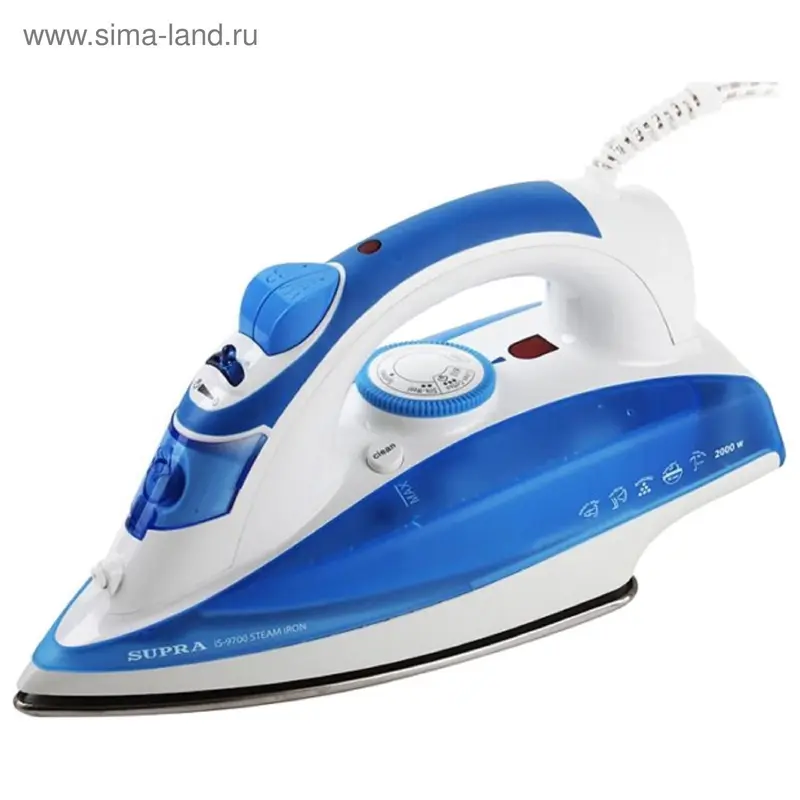 Утюг Supra IS-9700, 2000 Вт, нержавеющая сталь, вертикальное отпаривание, синий