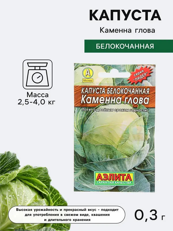 Семена Капуста белокочанная «Каменна глова», позднеспелая, 0.3 г, «Аэлита. Лидер»