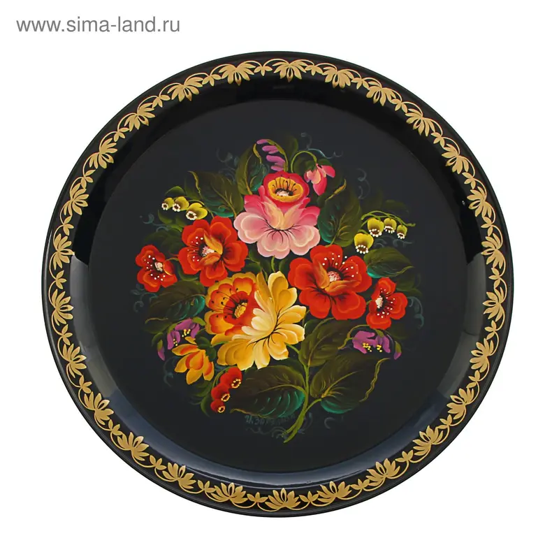 Поднос "Маки", D=32 см, синий фон